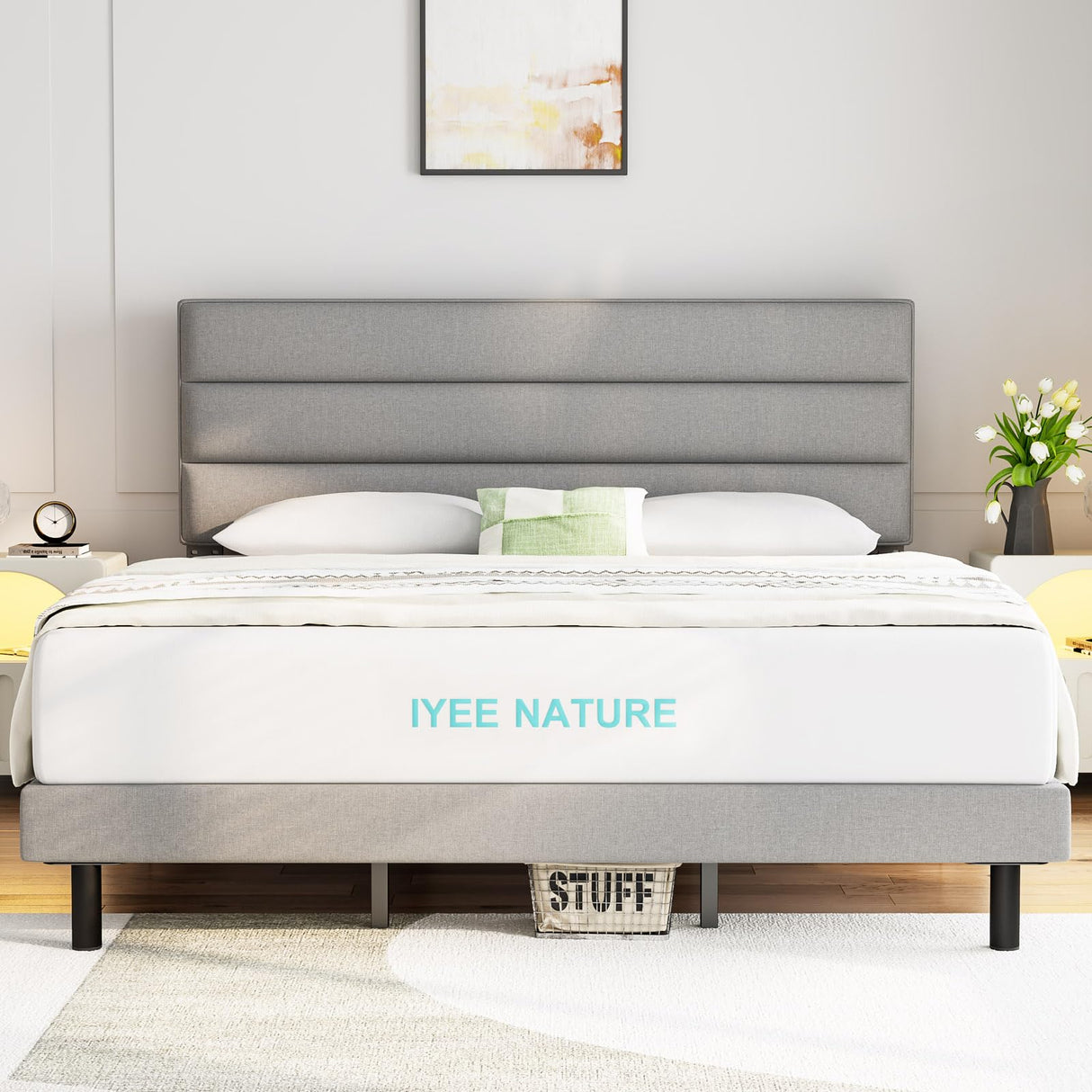 Sturdy Platform Bed with Wooden Slats Support