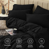 Queen Comforter Set - 7 Pieces Bed in a Bag Set Black, Bedding Sets Queen