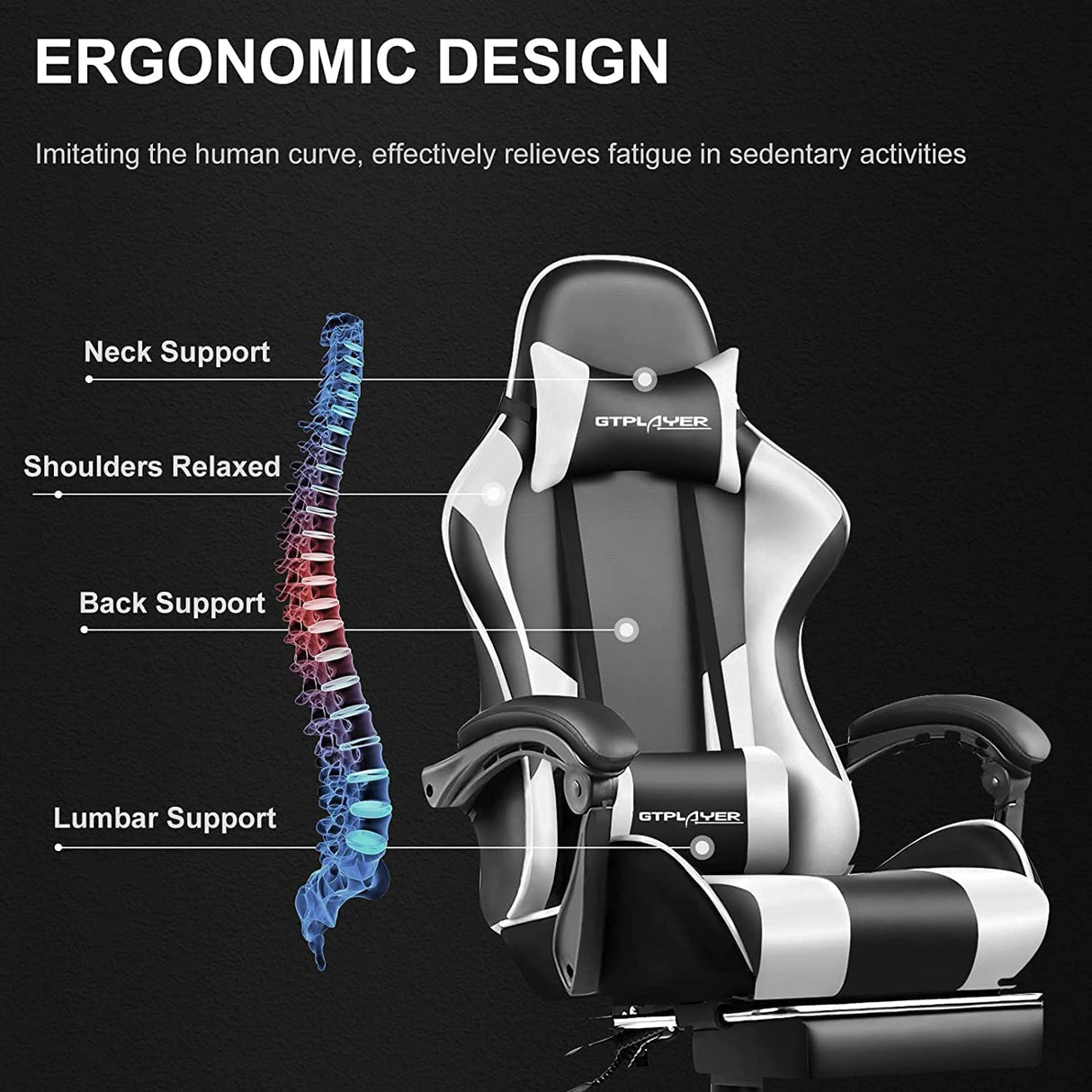 Gaming Chair, Computer Chair with Footrest and Lumbar Support