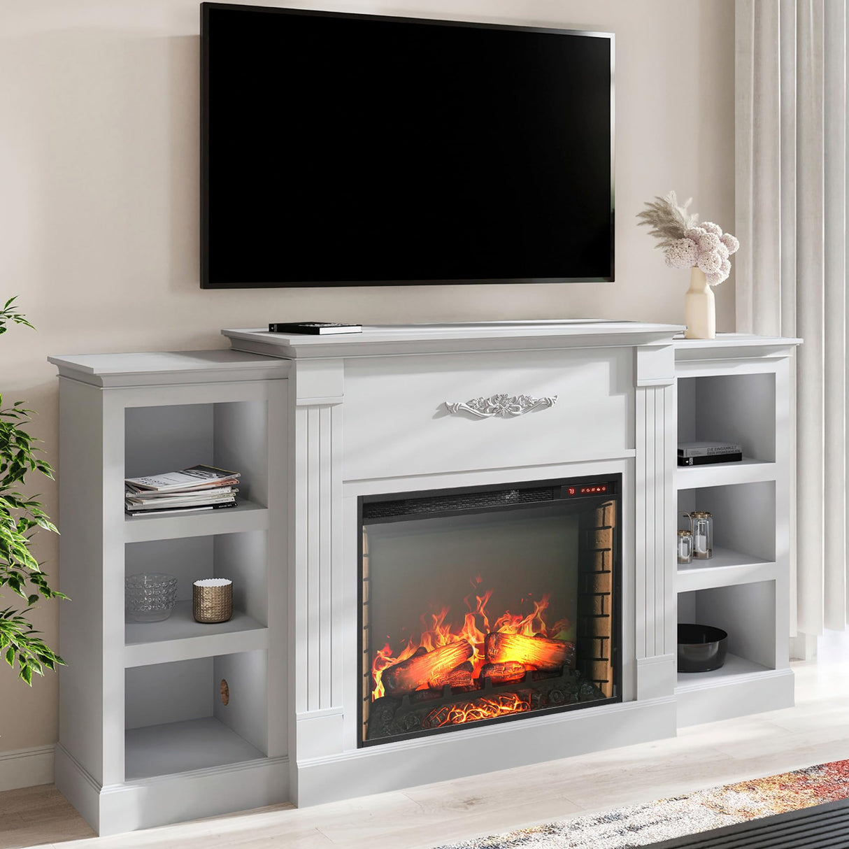 Electric Faux Fireplace TV Stand Mantel Heater