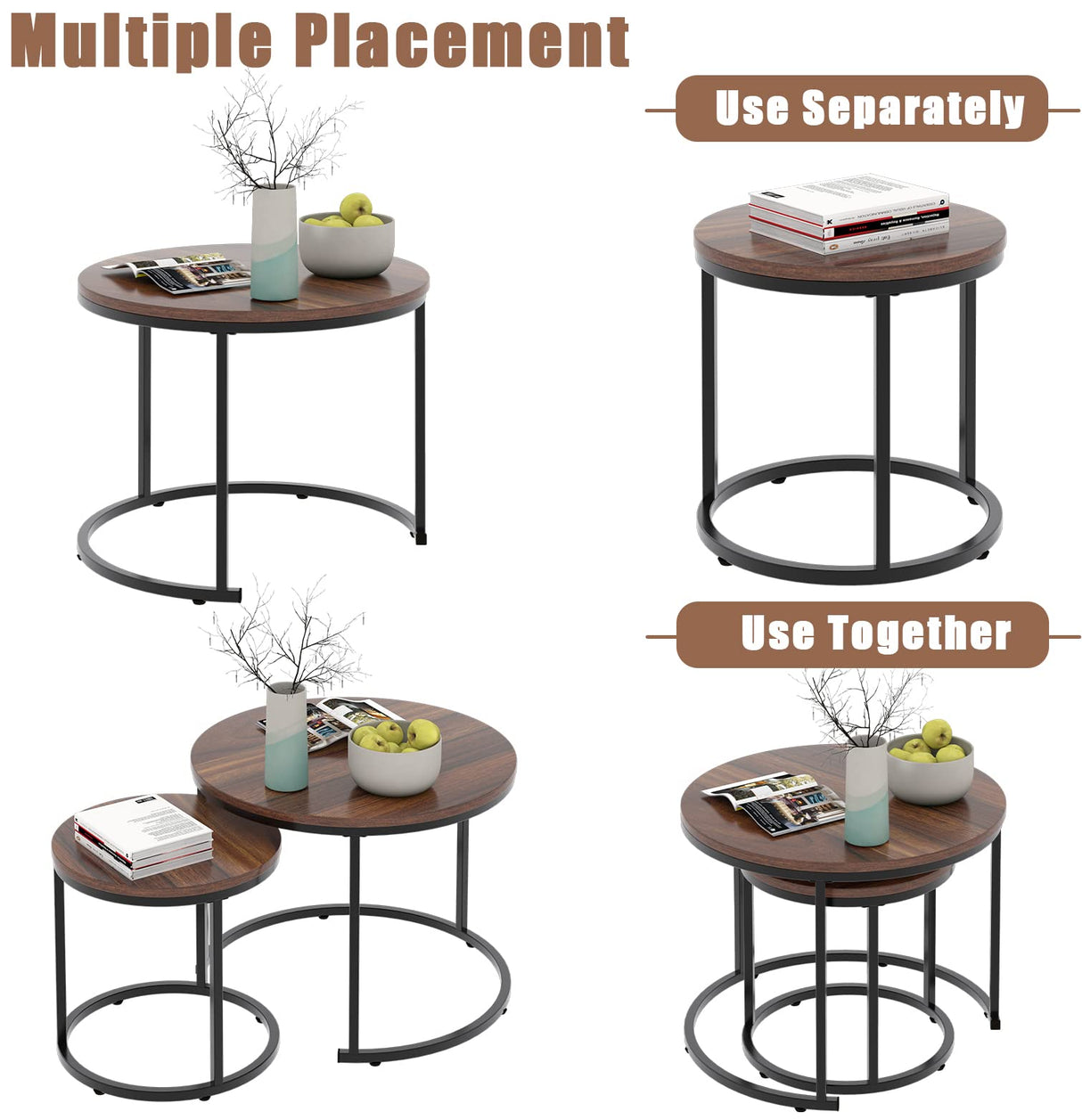 Nesting Coffee Table Rustic Brown 2 Sets for Small Place