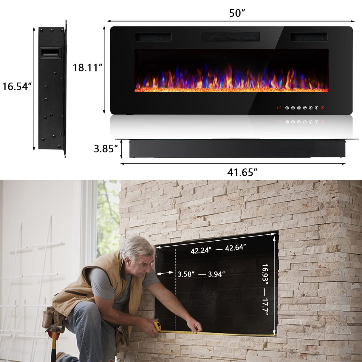 Wall Recessed and Wall Mounted Linear Fireplace Heater