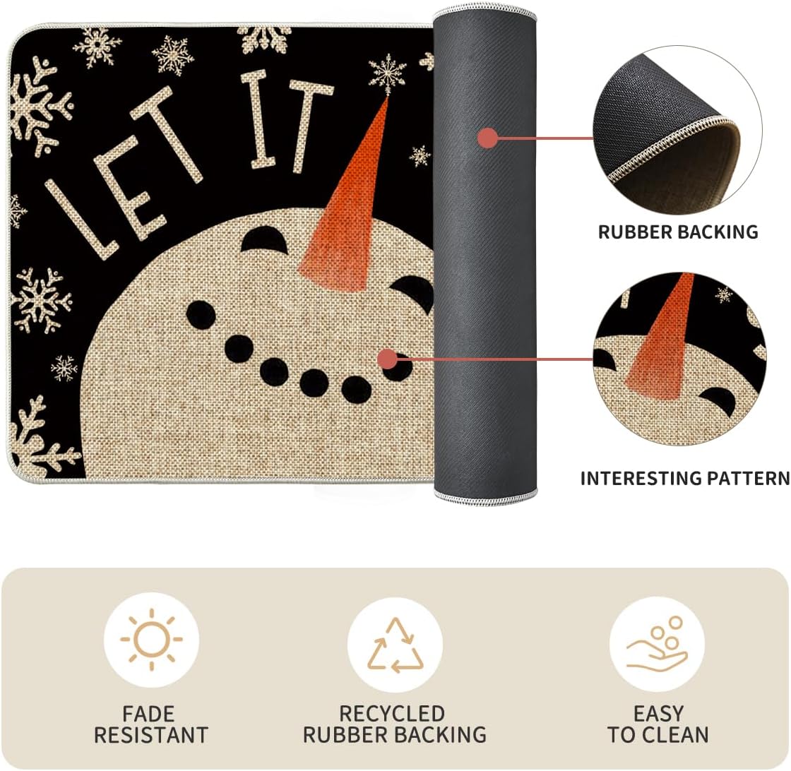 Snowman Deer Let It Snow Snowflake Christmas Kitchen Mats Set of 2