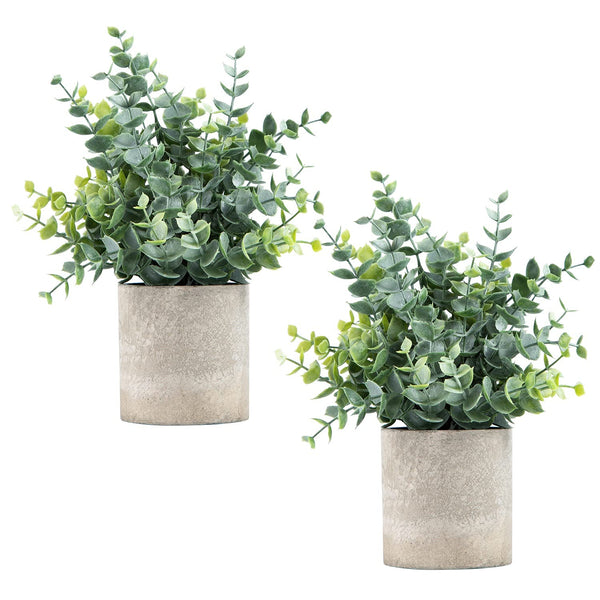 2 Pack Small Fake Plants Eucalyptus Potted Artificial Plants