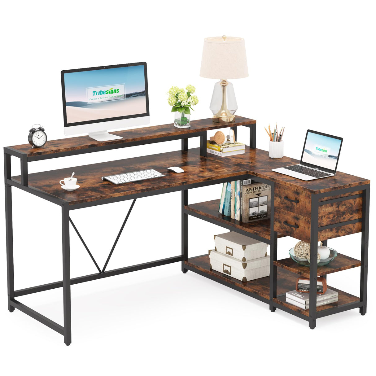 Reversible L Shaped Desk with Drawer