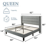 Queen Bed Frame, Upholstered Platform Bed Frame with Wingback, Wood Slats Support