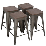 24 Inches Metal Bar Stools Set of 4 Counter Height Wood Seat Barstool Patio Stool