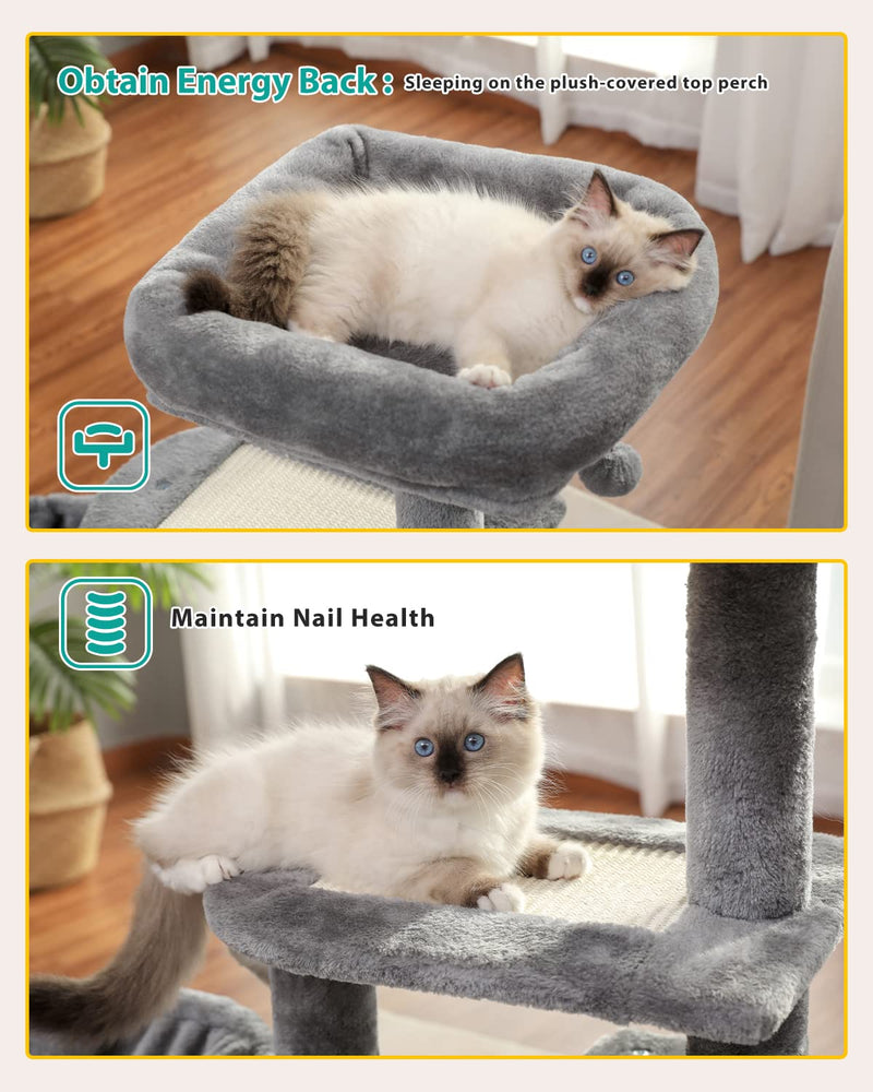 Cat Tree for Small Indoor Cats, Plush Cat Tower with Large Cat Condo, Deep Hammock