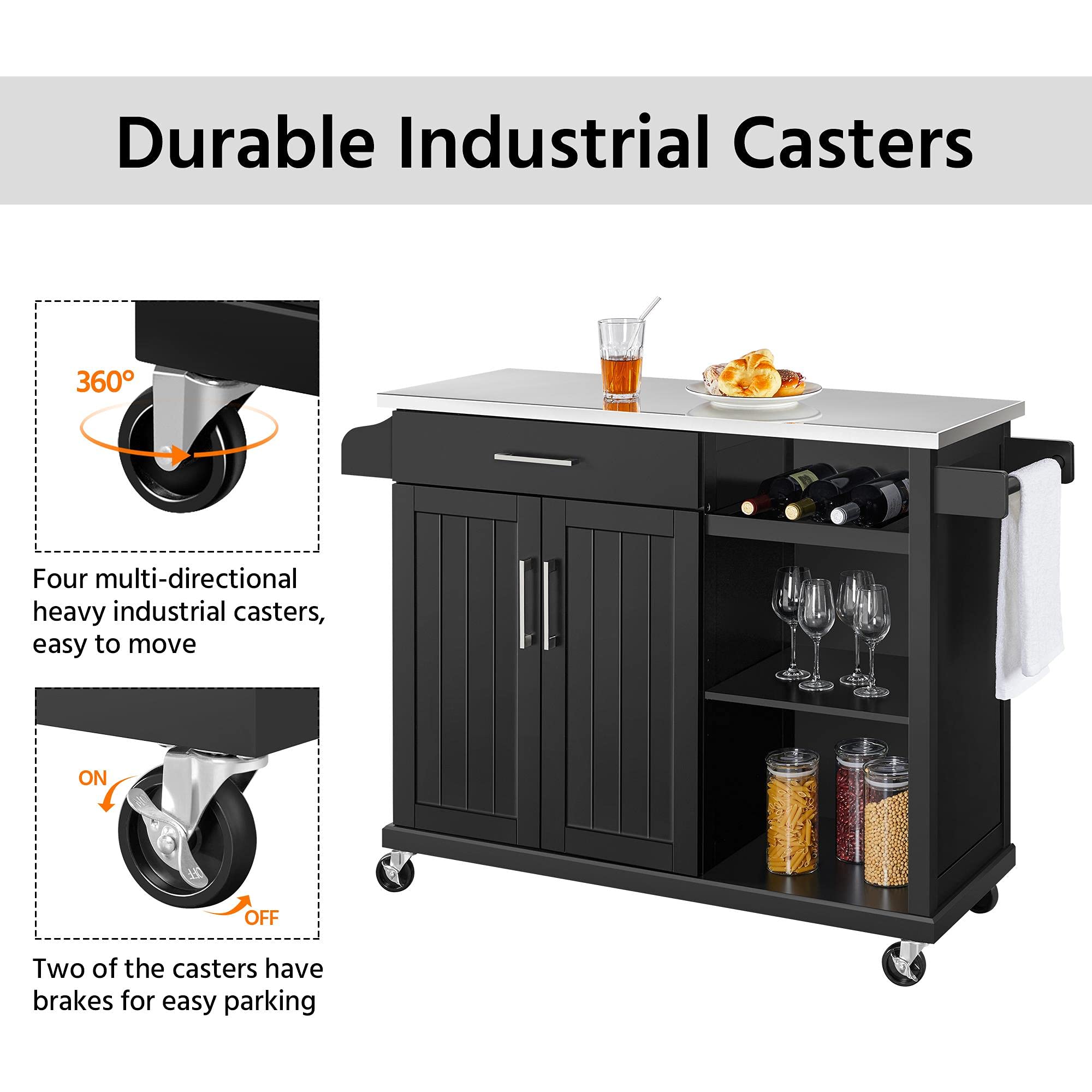 Kitchen Cart with Stainless Steel Top and Storage Cabinet, Kitchen Island