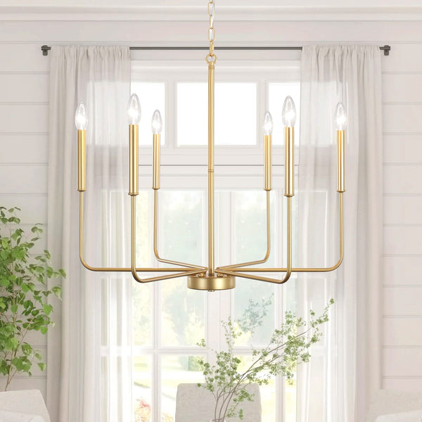 Spray Gold Chandeliers for Dining Room Modern Farmhouse Candle Chandelier 6-Light