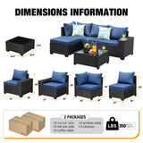 5 Pieces Patio Furniture Set All-Weather Outdoor Wicker Sectional Conversation Sofa