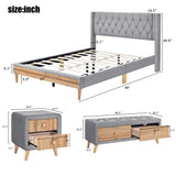 Bedroom Sets, 4-Pieces Queen Size Upholstered Platform Bed with 2 Nightstands and Storage Bench