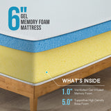 6 Inch Queen Gel Memory Foam Mattress FiberglassSleep