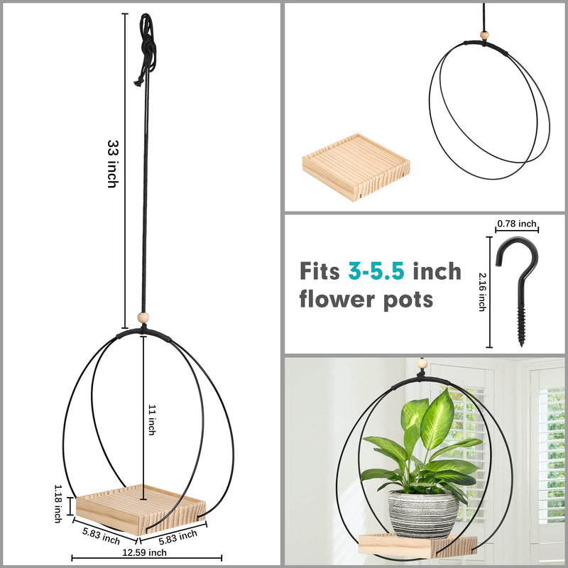 Plant Hanger with Wood Base - Hanging Plant Holder/Pot