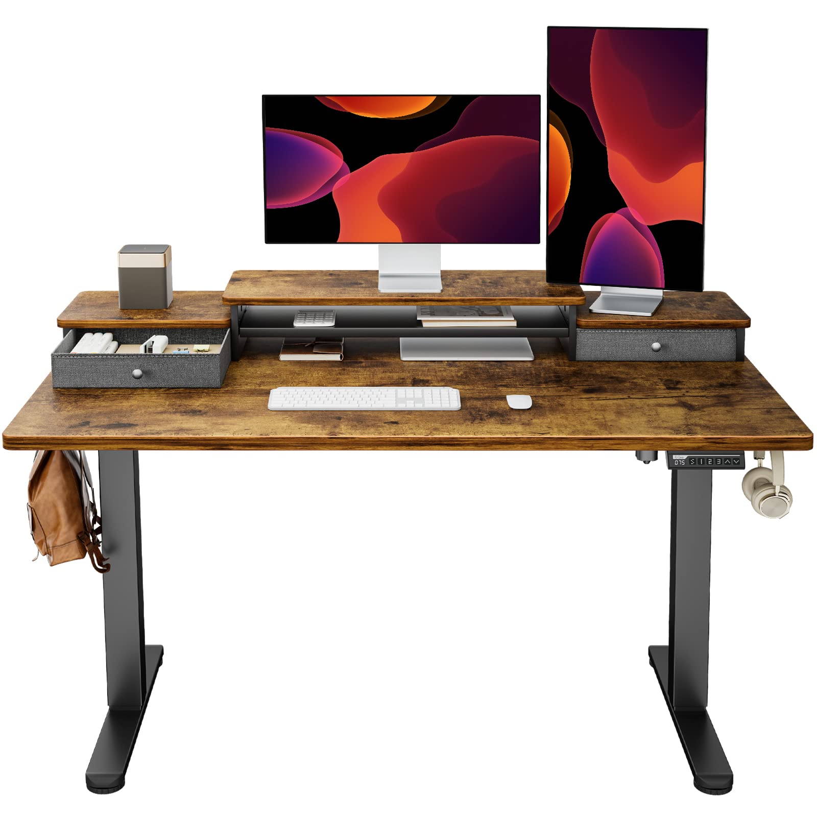 Electric Standing Desk with Double Drawers