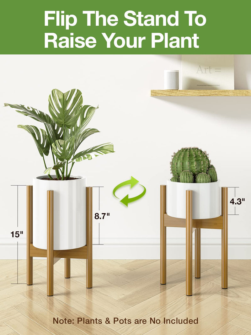 Adjustable Plant Stand Indoor, Bamboo Plant Stand 8 to 12 Inches, Single Floor Plant Stand