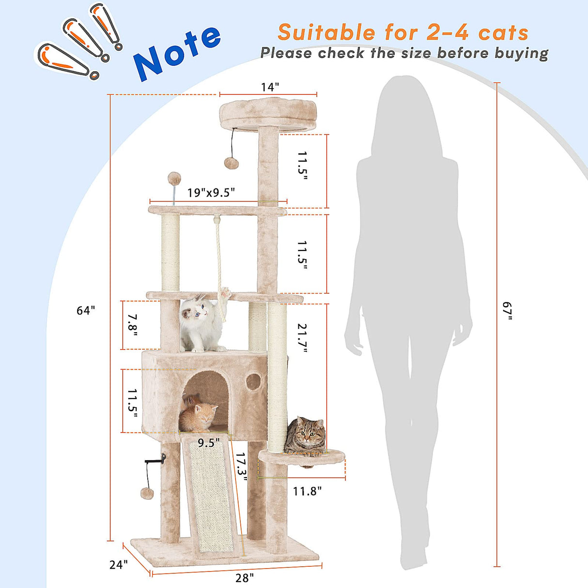 64in Large Cat Tree Cat Tower for Indoor Cats