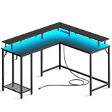 L Shaped Gaming Desk with Power Outlets & LED Lights, Computer Desk