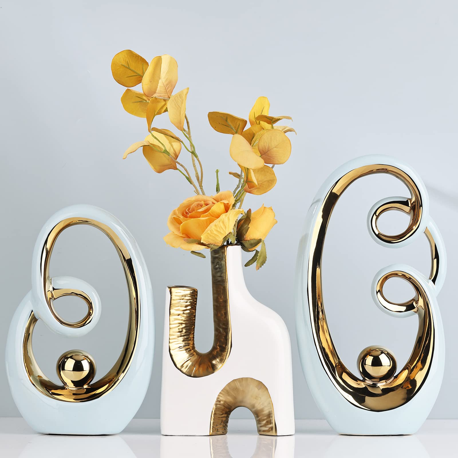 Light Blue Gold Statue Abstract Art Sculpture Home Decor Modern