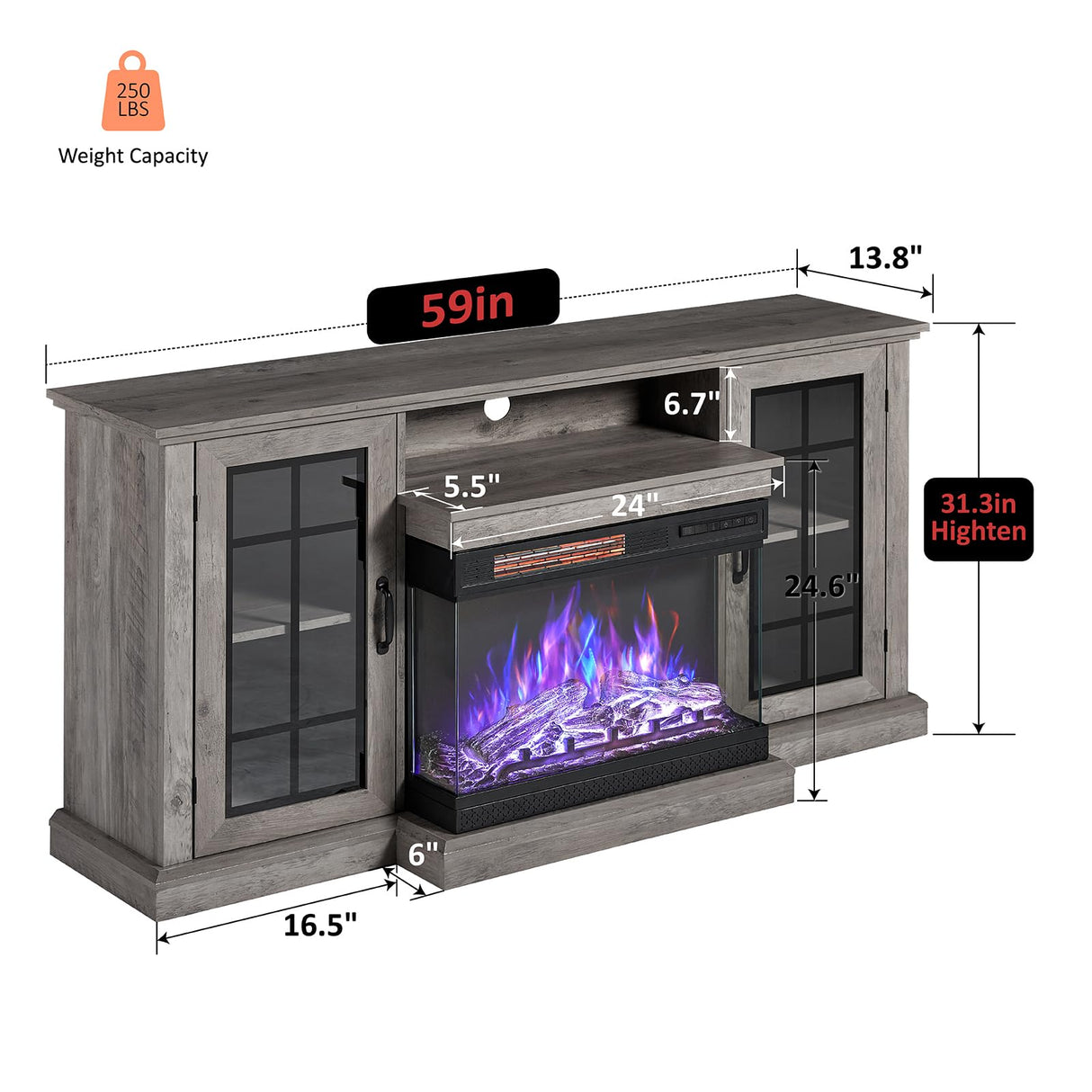 Fireplace TV Stand with 3-Sided Glass Electric Fireplace