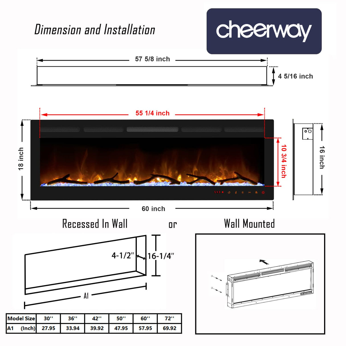 Recessed Fireplace Insert and Wall Mount Fireplace Heater