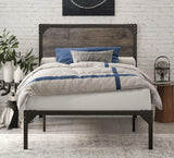 Twin Size Metal Platform Bed Frame with Wood Headboard, Mattress Foundation