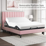 Full Bed Frame/Velvet Upholstered Platform Bed Frame with Headboard/Strong Wood Slats Support