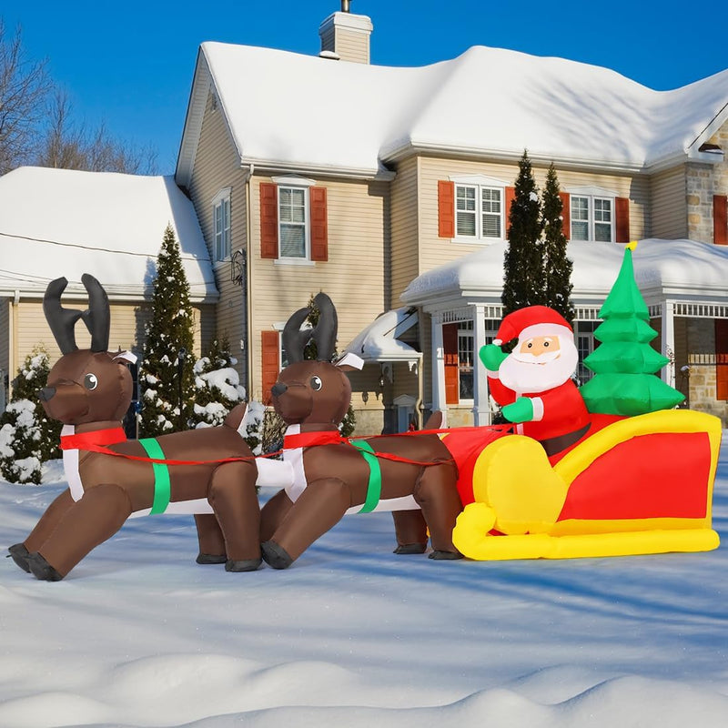 7.5 FT Christmas Inflatables Outdoor Decorations Blow Up Santa Claus on Reindeer Sleigh