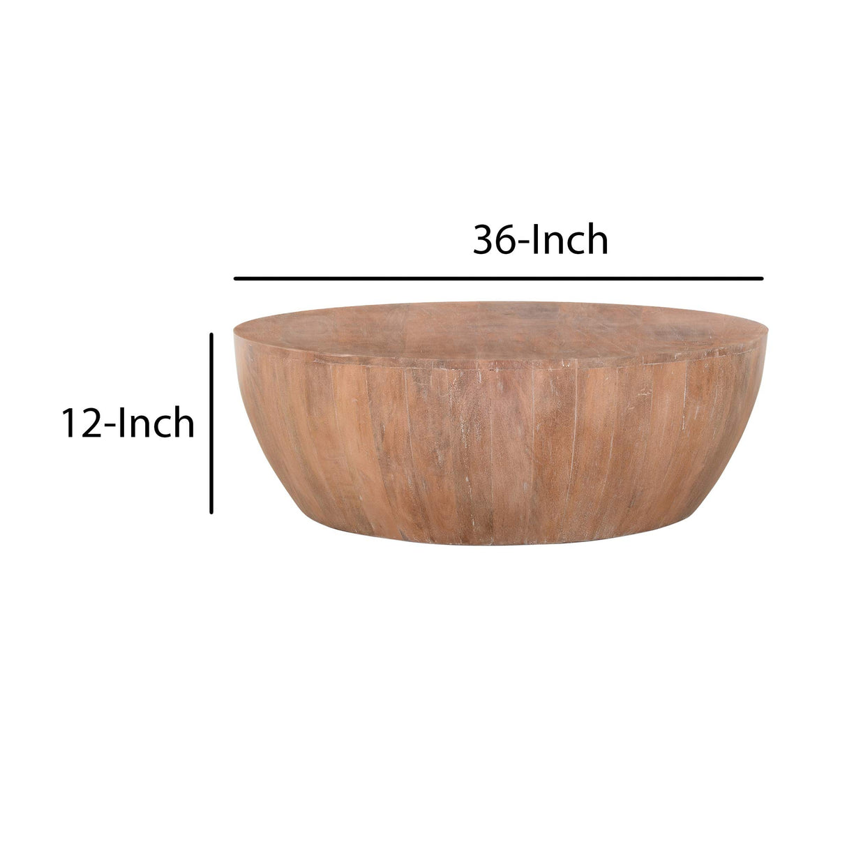 Drum Shape Wooden Coffee Table with Plank Design Base