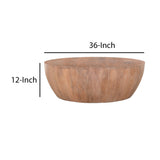 Drum Shape Wooden Coffee Table with Plank Design Base