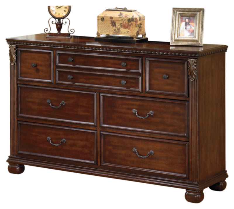 Leahlyn Traditional Ornate 5 Drawer Chest of Drawers, Warm Brown & Leahlyn Traditional Ornate 7 Drawer Dresser, Warm Brown