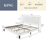 King Bed Frame with Adjustable Diamond Stitched Button Tufted Headboard