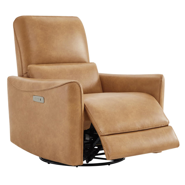 Power Recliner Swivel Glider, Upholstered Faux Leather Living Room Reclining Sofa Chair