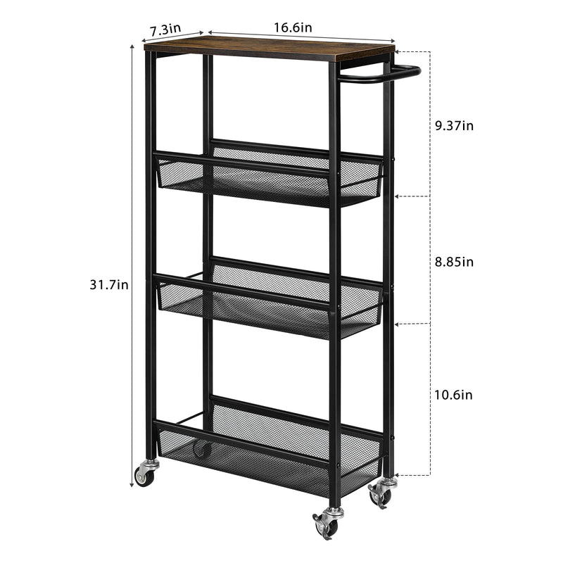 4 Tier Slim Storage Cart, Narrow Shelving Unit for Small Space