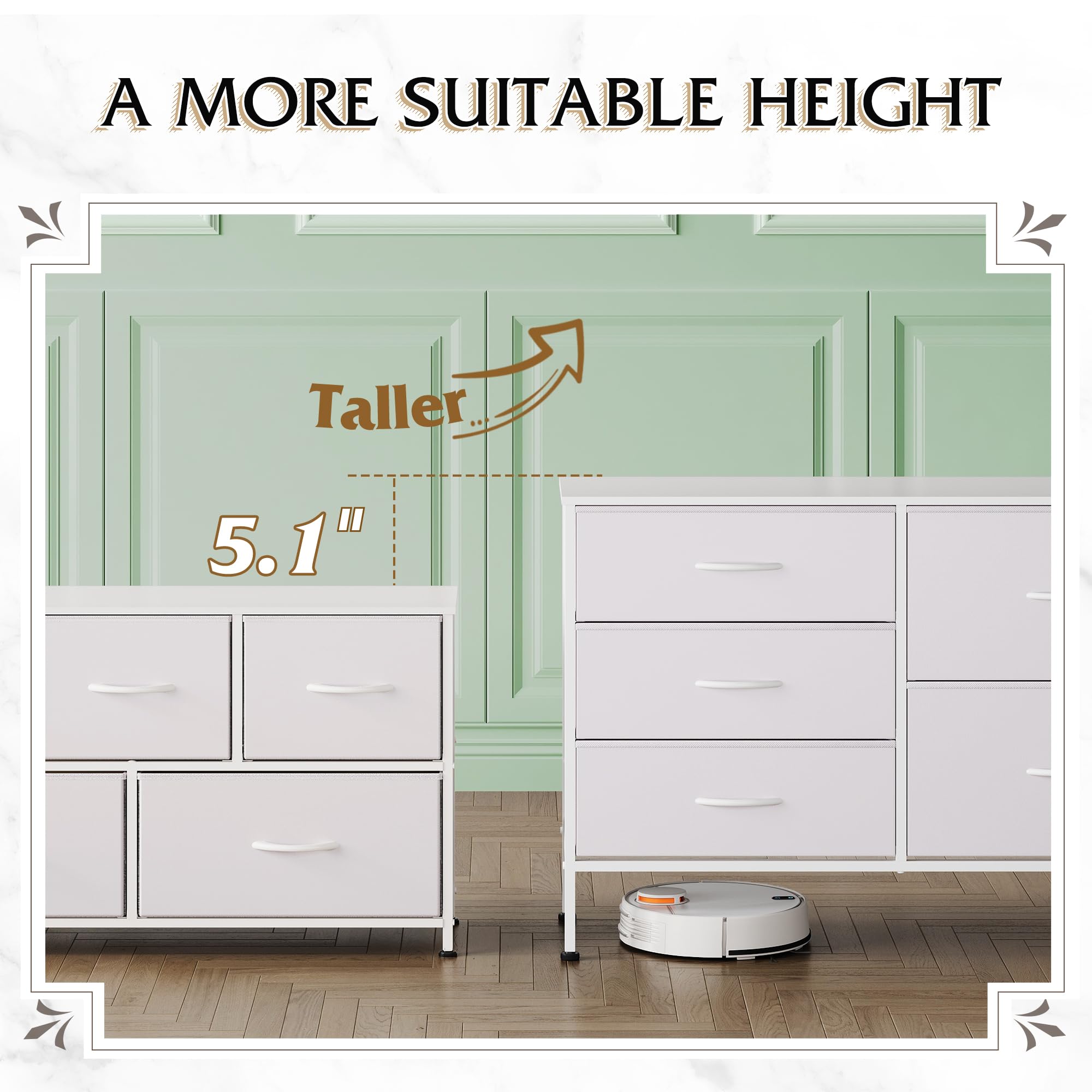 Dresser for Bedroom with 5 Drawers, Wide Bedroom Dresser with Drawer Organizers