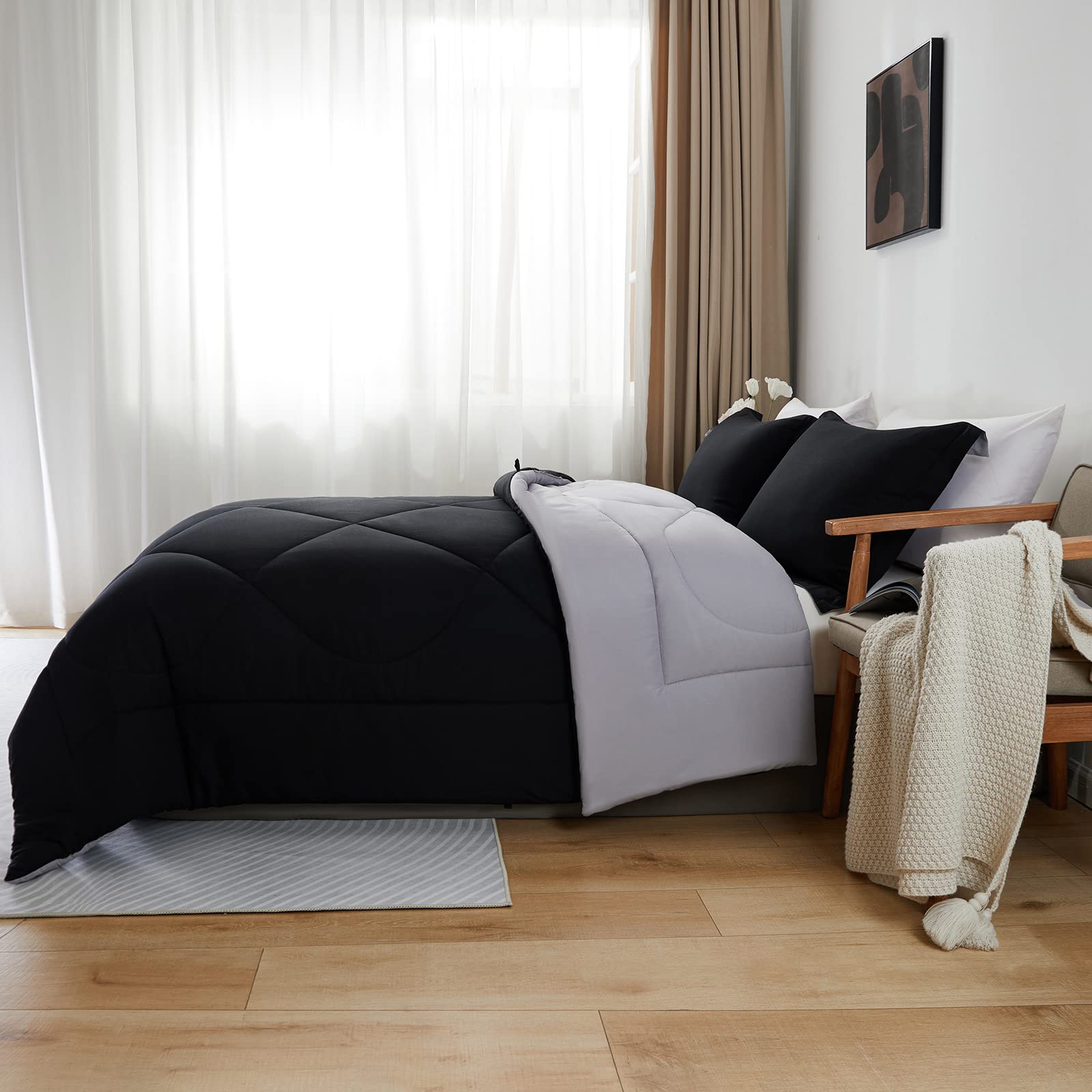 3 Piece Down Alternative Comforter Set Queen Size, All Season Reversible Bed Comforter