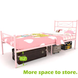 Pink Twin Bed Frame for Girls, Mattress Foundation Support with Headboard