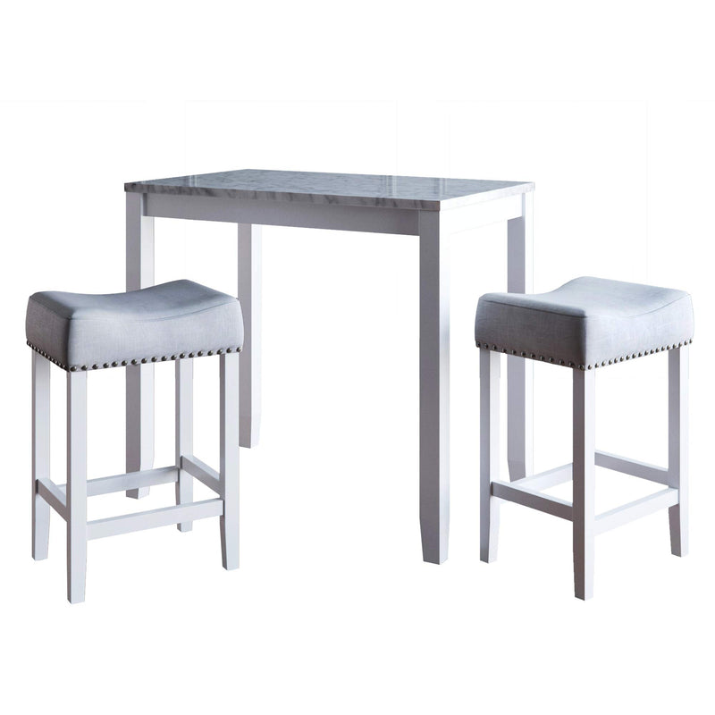 Viktor 3 Piece Dining Set, Heigh Kitchen Counter Pub or Breakfast Table with Marble Top
