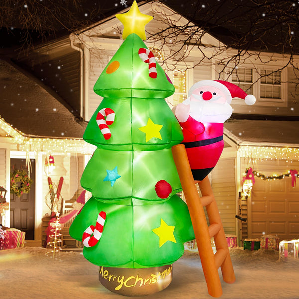 7 FT Inflatable Christmas Tree with Santa Claus Outdoor Decorations