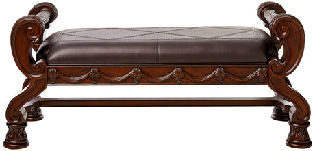 North Shore Ornate Faux Leather Upholstered Bedroom Bench, Dark Brown