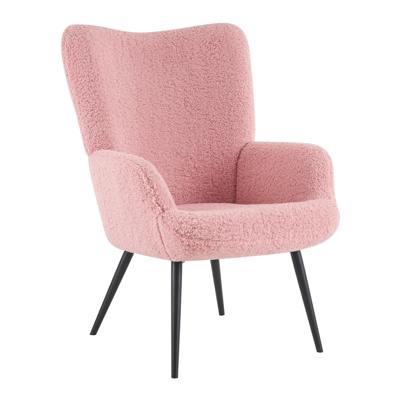 Boucle Fabric Pink Modern Accent Armchair for Living Room, Sherpa Furry Casual Vintage