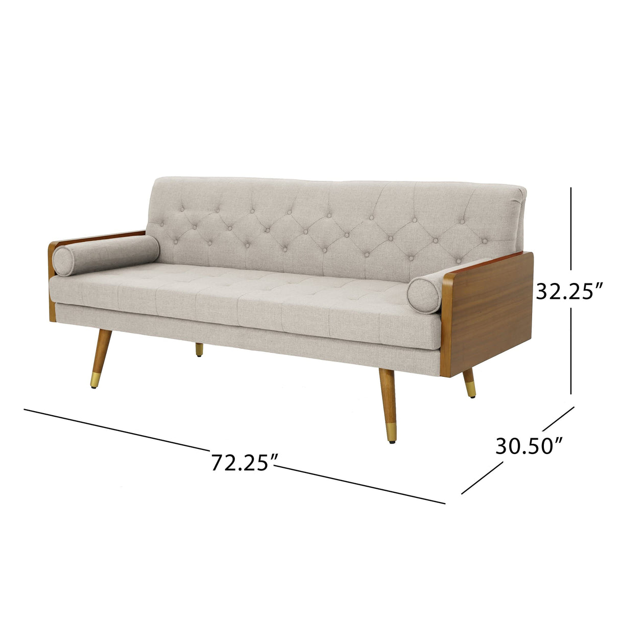 Knight Home Aidan Mid Century Modern Tufted Fabric Sofa, Beige