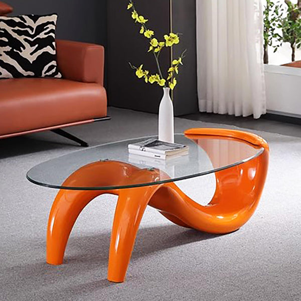 Oval Glass Coffee Table,Contemporary Coffee Table for Living Room,Abstract Coffee Table Clear Glass Top