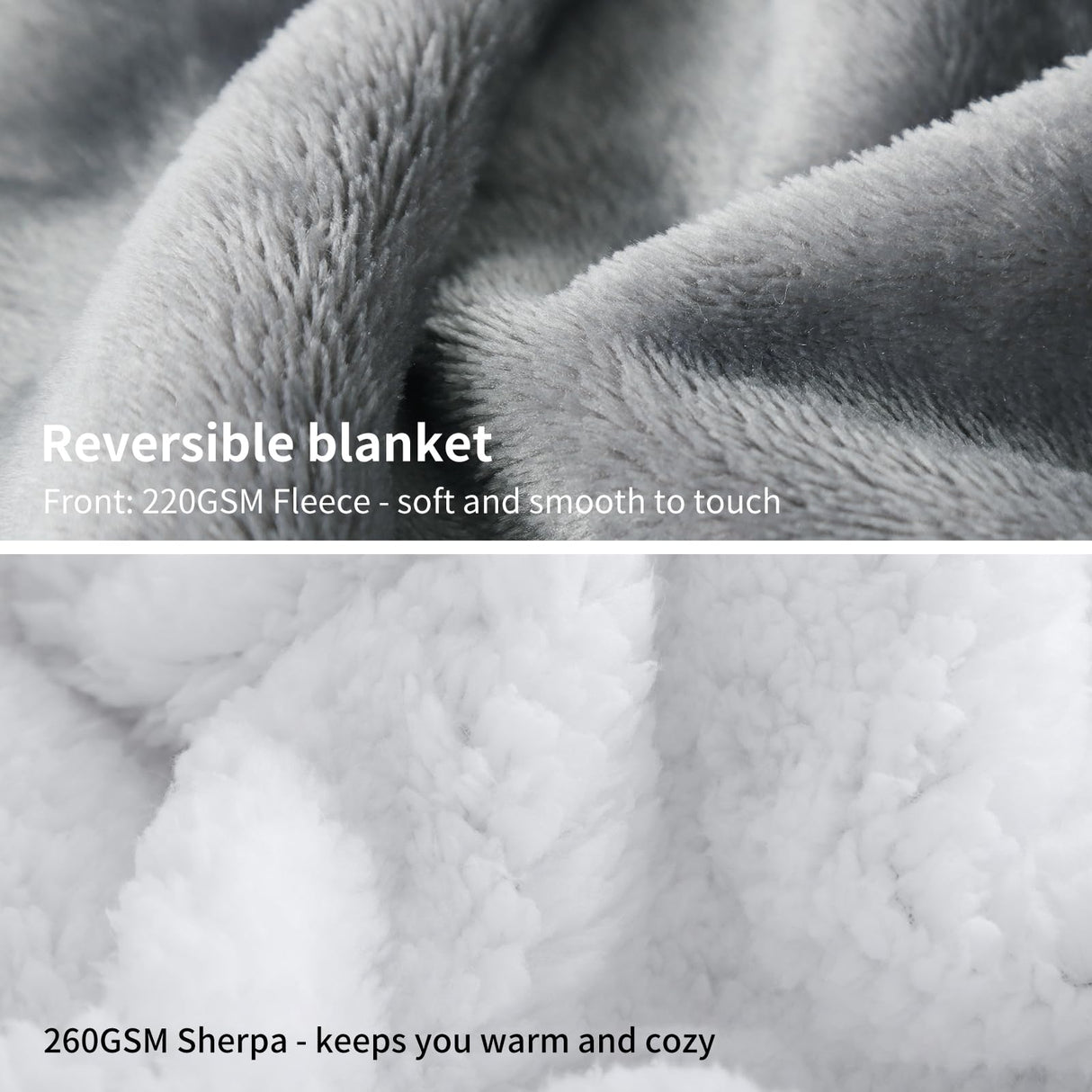 Warm Throw Blanket King - Thick Sherpa Flannel Reversible Blanket Grey for King Size