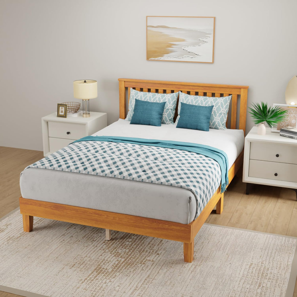 Wood Platform Bed Frame Solid Wood Foundation/Wood Slats Support