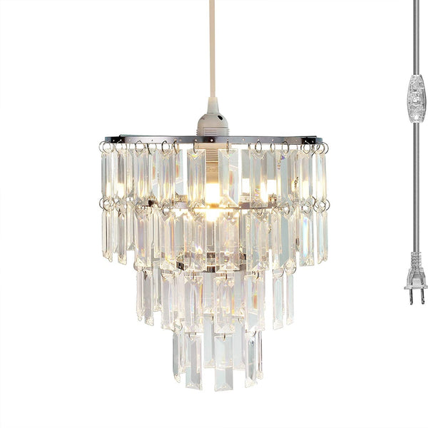 Plug in Modern Chandelier Faux Crystal Fixture Pendant,W10.25 X H11.5,with ON/Off Switch