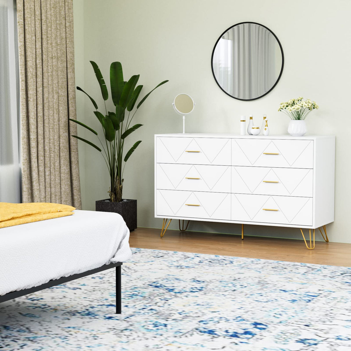 White Dresser, Modern Dresser for Bedroom, 6 Drawer Handles