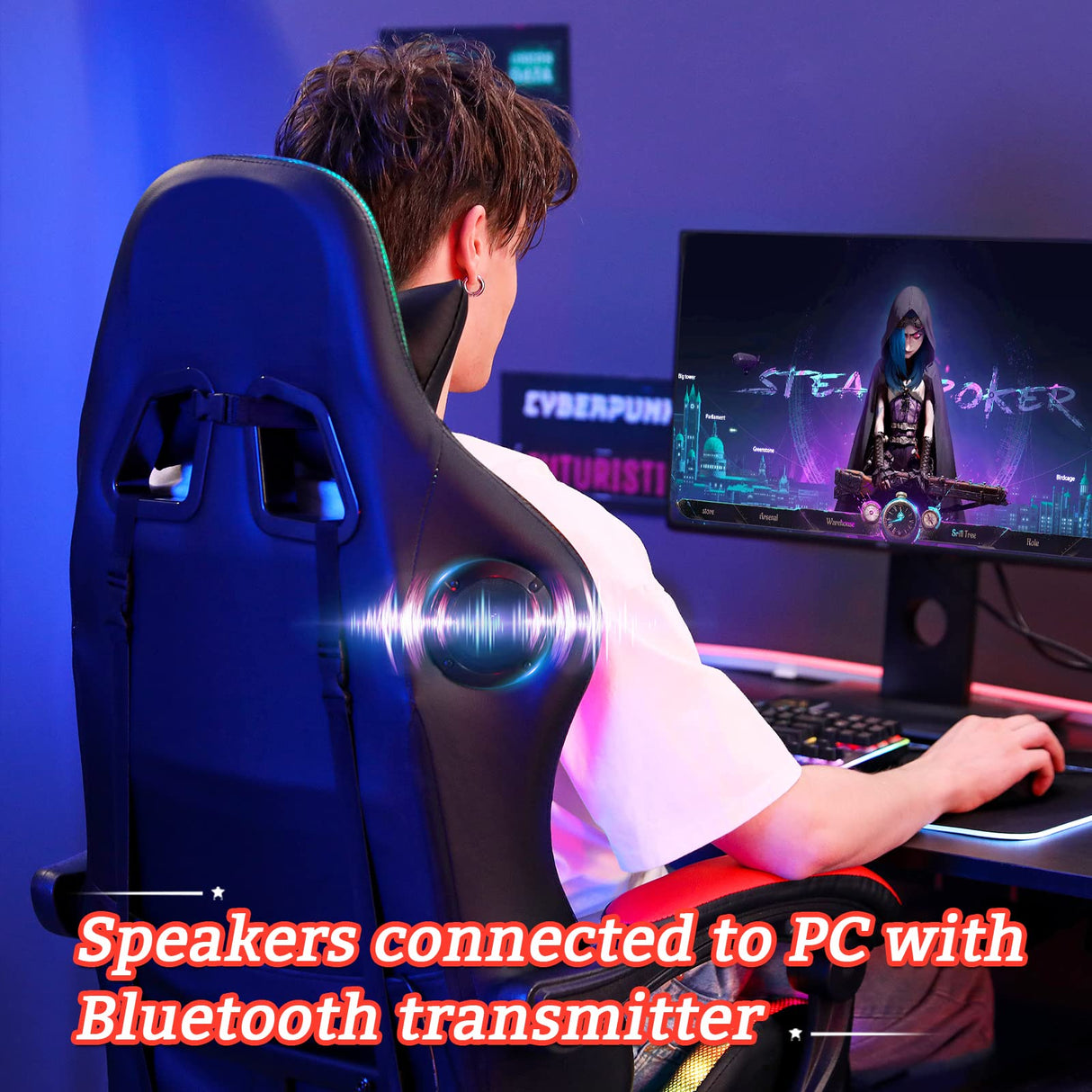 Gaming Chair with Bluetooth Speakers and LED Lights Ergonomic