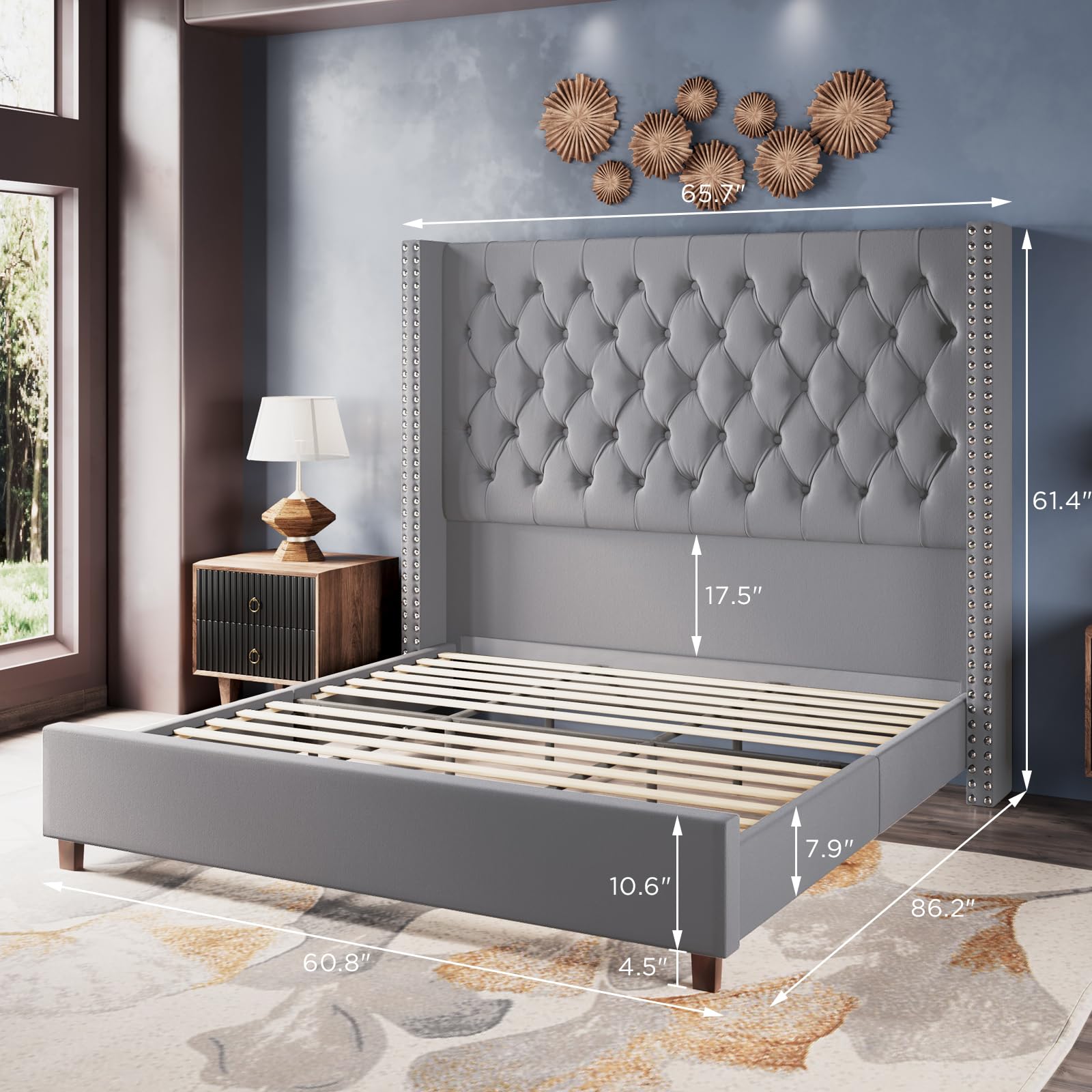 Velvet Upholstered Bed Frame Queen Size 61.4