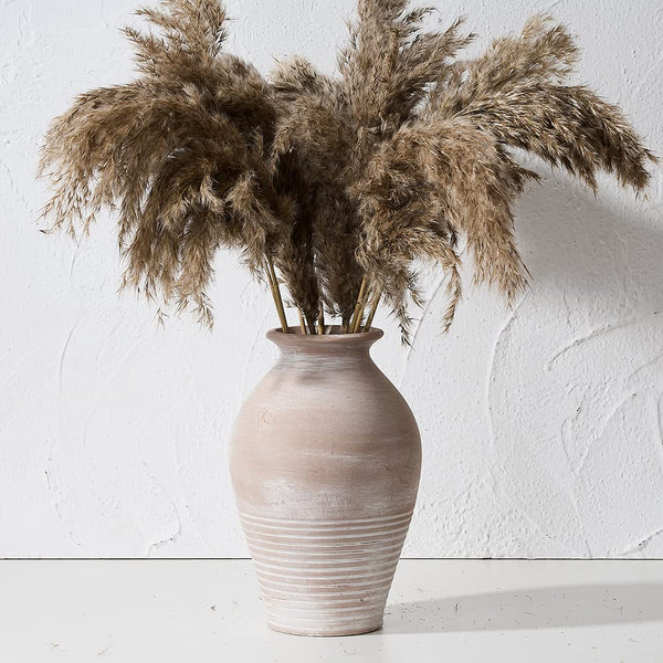 Ceramic Rustic Farmhouse Vase, 9.2 inch Whitewashed Terracotta Vase